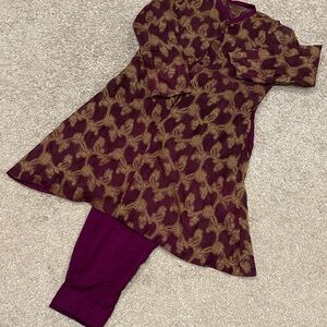 Elegant burgundy and Gold Kurta set